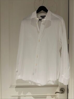 Men's White Long-Sleeve Dress Shirt - Classic Collar